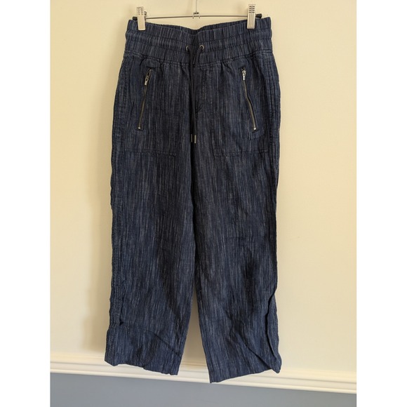 Athleta Pants - Athleta Cabo Linen Textured Wide Leg Pant Indigo Blue Stripe Size 2 beachy prep